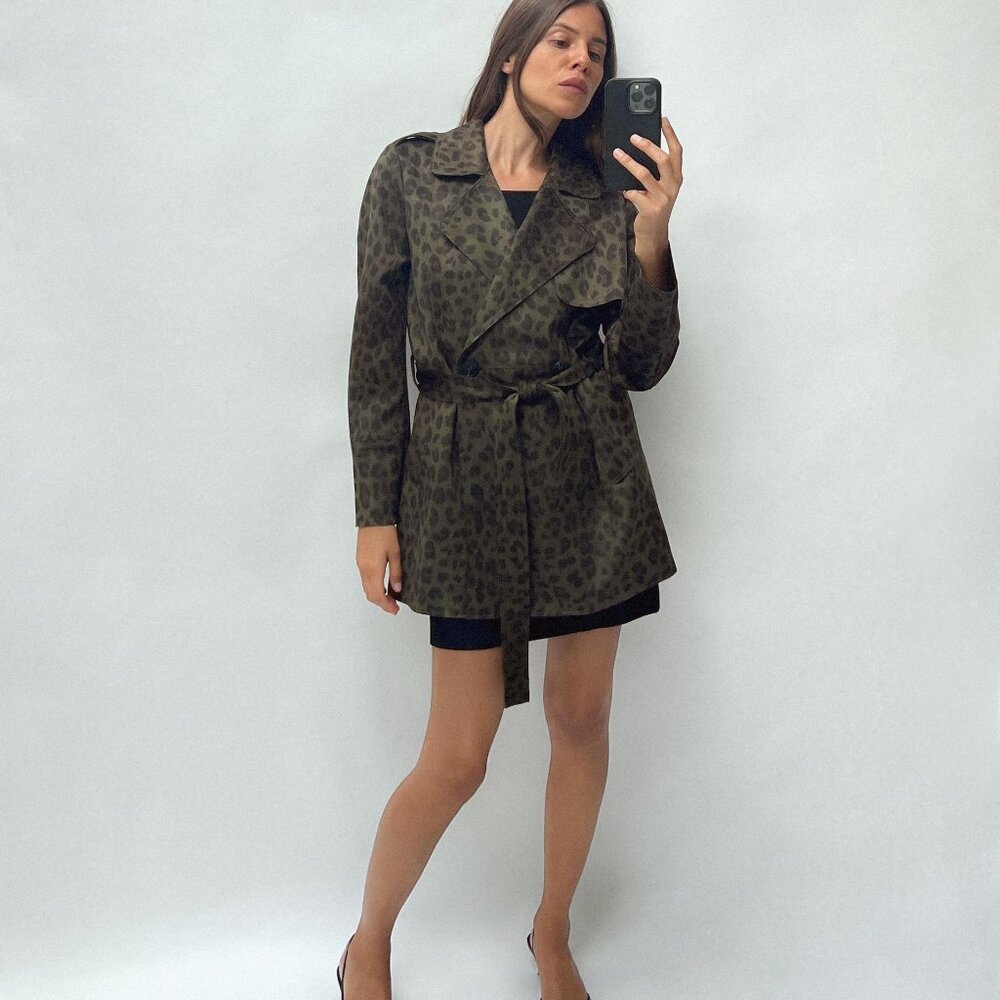 NWT ZARA FAUX SUEDE ANIMAL PRINT CROPPED TRENCH LEOPARD